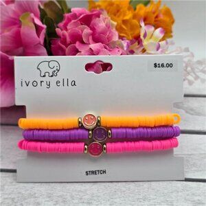 Ivory Ella Smiley Face Stretch Bracelet Set Colorful Heishi Beads One Size